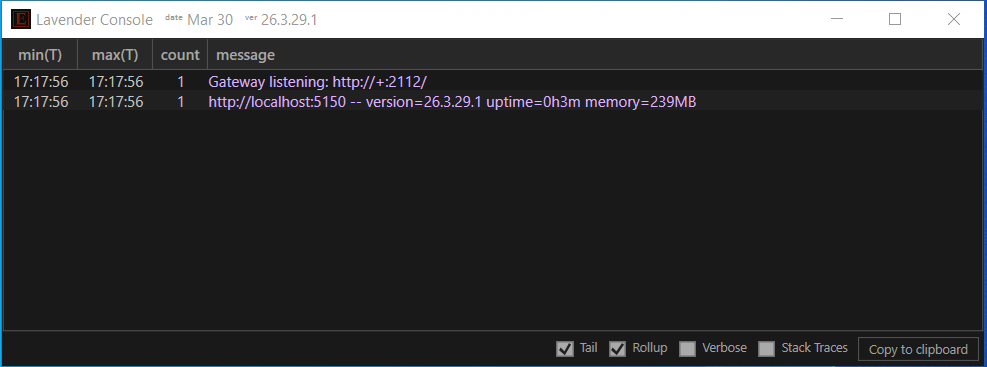 Gateway console after startup